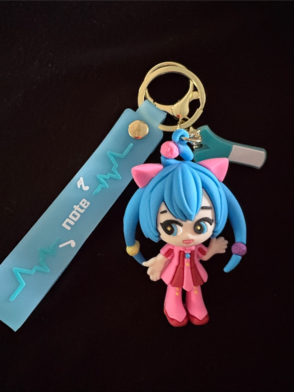 Cute Blue-Haired Anime Hatsune Miku Bag Charm Keychain with Pink Outfit